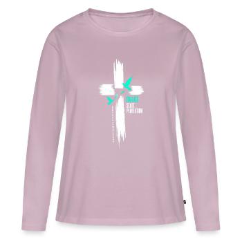 Gnade statt Perfektion - Frauen Premium Bio Langarmshirt - Altrosa - Vorne - Julia (174cm)