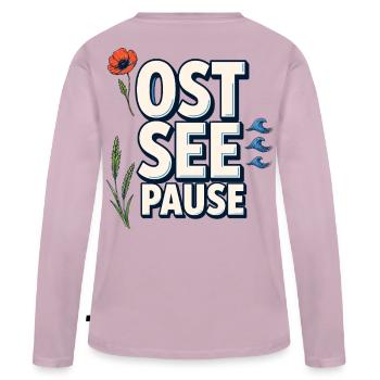 Vague et fleurs côtières de la mer Baltique - T-shirt manches longues Premium bio Femme - rose poudré - Dos - Julia (174cm)