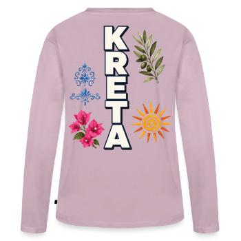 Fêtes en Crète avec soleil, rameau d’olivier et fleurs - T-shirt manches longues Premium bio Femme - rose poudré - Dos - Julia (174cm)