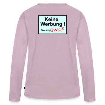 Keine Werbung powered by - Frauen Premium Bio Langarmshirt - Altrosa - Hinten - Julia (174cm)