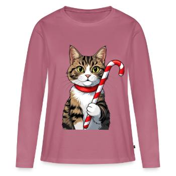 Winterkatze mit Zuckerstange - Frauen Premium Bio Langarmshirt - Mauve - Vorne - Julia (174cm)