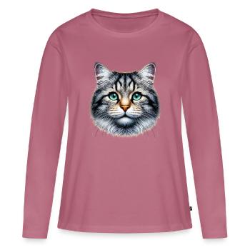 Katze - Frauen Premium Bio Langarmshirt - Mauve - Vorne - Julia (174cm)