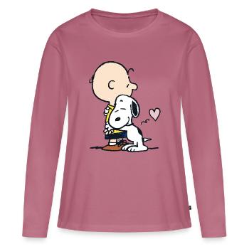 Peanuts Snoopy Umarmt Charlie Brown - Frauen Premium Bio Langarmshirt - Mauve - Vorne - Julia (174cm)