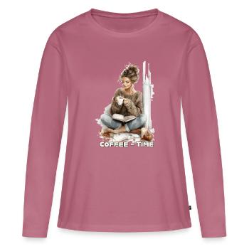 Kaffeezeit 1 - Frauen Premium Bio Langarmshirt - Mauve - Vorne - Julia (174cm)