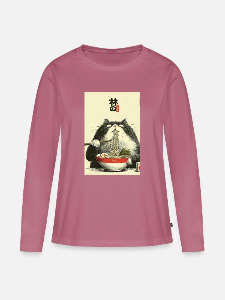Ramen-Katzen-Ukiyoe-Stil - Frauen Premium Bio Langarmshirt - Mauve
