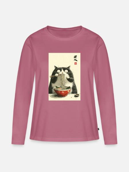 Ramen-Katzen-Nudelfreude - Frauen Premium Bio Langarmshirt - Mauve