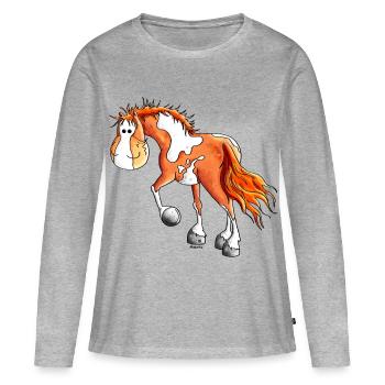 Drôle Pinto - Équitation Western - Cheval - T-shirt manches longues Premium bio Femme - gris chiné - Devant - Julia (174cm)