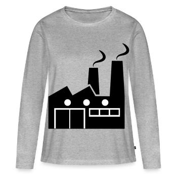 Abstrakte geometrische Linienkunst einer Fabrik - Frauen Premium Bio Langarmshirt - Grau meliert - Vorne - Julia (174cm)