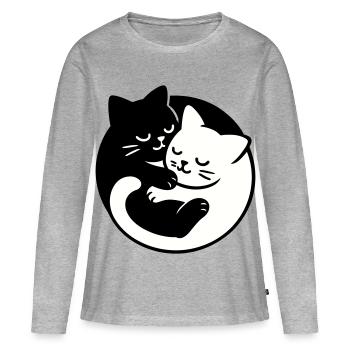 Chats Yin-Yang - T-shirt manches longues Premium bio Femme - gris chiné - Devant - Julia (174cm)