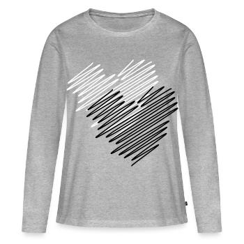 Zwei Herzen Scribble - Frauen Premium Bio Langarmshirt - Grau meliert - Vorne - Julia (174cm)
