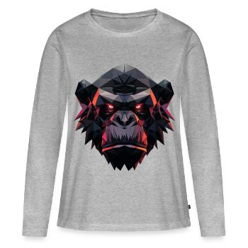 Gorilla Prisma Kopf Low Poly Art Design - Frauen Premium Bio Langarmshirt - Grau meliert - Vorne - Julia (174cm)