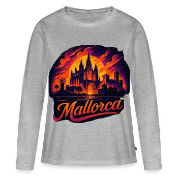Île de Majorque Holiday Silhouette Cadeau d’été - T-shirt manches longues Premium bio Femme - gris chiné - Devant - Julia (174cm)