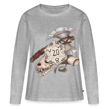 Jeu de rôle : Barbare cadeau de dés D20 - T-shirt manches longues Premium bio Femme - gris chiné - Devant - Julia (174cm)