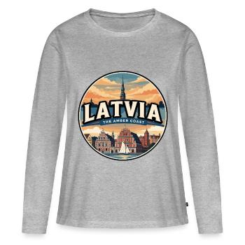 Insigne rétro de Riga à Points noirs de Lettonie - T-shirt manches longues Premium bio Femme - gris chiné - Devant - Julia (174cm)