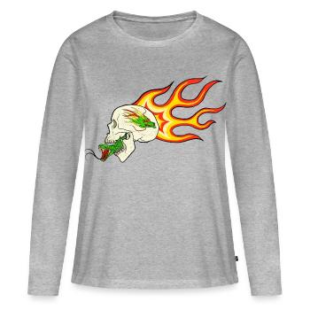 Retro Biker Motif – Flame Dragon & Snake - Women's Premium Organic Long Sleeve Shirt - heather grey - Front - Julia (174cm)