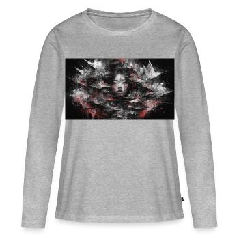 Portrait de t-shirt de la femme Dark Asia Punk Art - T-shirt manches longues Premium bio Femme - gris chiné - Devant - Julia (174cm)