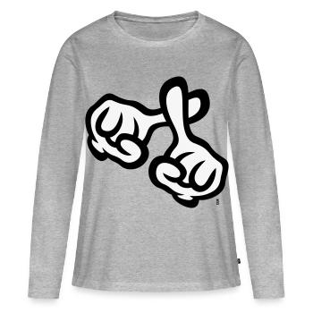 Fingerkreuz (Hände / Kreuz / Bibel / Religion, 2C) - Frauen Premium Bio Langarmshirt - Grau meliert - Vorne - Julia (174cm)