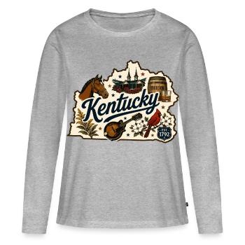 Vintage Kentucky Bluegrass Bourbon Sticker - Women's Premium Organic Long Sleeve Shirt - heather grey - Front - Julia (174cm)