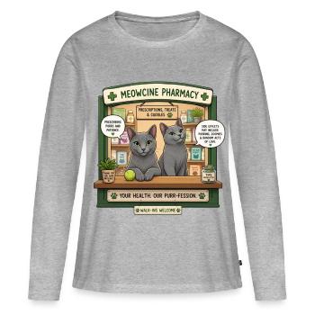 Meowcine Pharmacy Niedliche russische Blaukatzen - Frauen Premium Bio Langarmshirt - Grau meliert - Vorne - Julia (174cm)