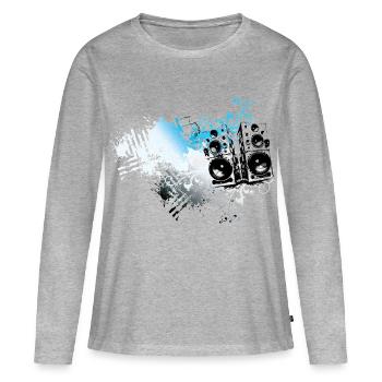 Frutiger Metro Lautsprecher – Floral Grunge Splash - Frauen Premium Bio Langarmshirt - Grau meliert - Vorne - Julia (174cm)