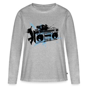 Boombox Grunge Splash Bleu - T-shirt manches longues Premium bio Femme - gris chiné - Devant - Julia (174cm)