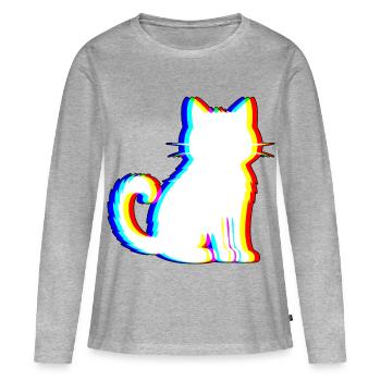 EDM Cat - musique électronique de danse - T-shirt manches longues Premium bio Femme - gris chiné - Devant - Julia (174cm)