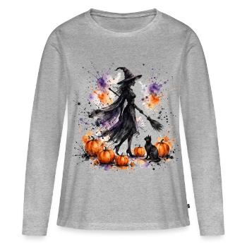 Sorcières - Sorcière Aquarelle - T-shirt manches longues Premium bio Femme - gris chiné - Devant - Julia (174cm)