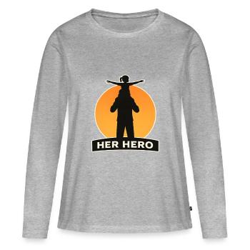 Son Étreinte de Héros - T-shirt manches longues Premium bio Femme - gris chiné - Devant - Julia (174cm)