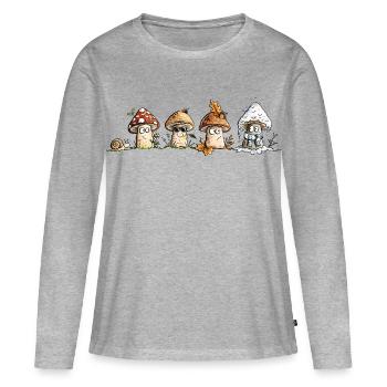 Vier Jahreszeiten Pilze Pilzsammler Naturfreund - Frauen Premium Bio Langarmshirt - Grau meliert - Vorne - Julia (174cm)
