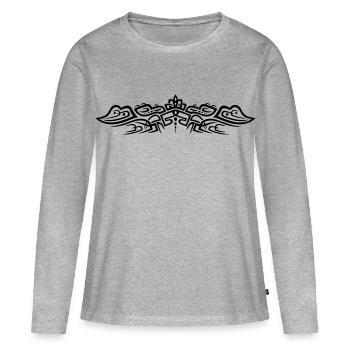 Filigranes Tribal Tattoo mit Krokodilen - Frauen Premium Bio Langarmshirt - Grau meliert - Vorne - Julia (174cm)
