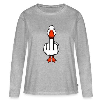 Oie Majeur Rebelle Insulte Sarcastique - T-shirt manches longues Premium bio Femme - gris chiné - Devant - Julia (174cm)