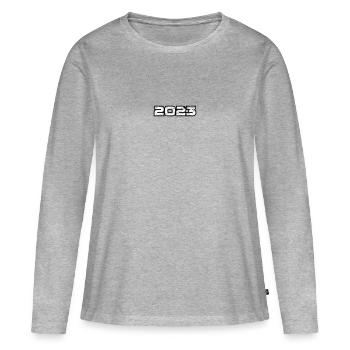 2023 - Frauen Premium Bio Langarmshirt - Grau meliert - Vorne - Julia (174cm)