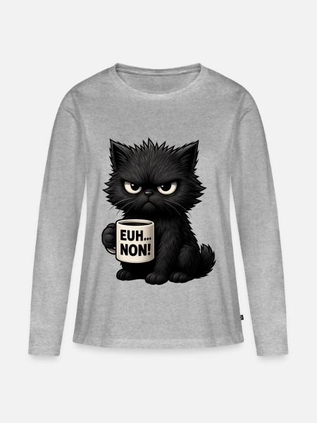 Chat Grognon Drôle Uh Nope Humour Introverti Noir - Frauen Premium Bio Langarmshirt - Grau meliert