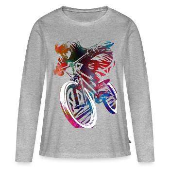 Un vélo coloré dans l’abstraction - T-shirt manches longues Premium bio Femme - gris chiné - Devant - Julia (174cm)