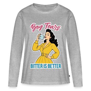 Jungentränen - Frauen Premium Bio Langarmshirt - Grau meliert - Vorne - Julia (174cm)