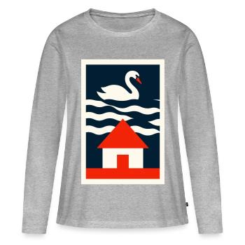 Maison au bord du lac - Art graphique - T-shirt manches longues Premium bio Femme - gris chiné - Devant - Julia (174cm)