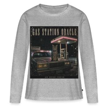 Station-service Oracle Cat Motif Vintage Tendance LowFi - T-shirt manches longues Premium bio Femme - gris chiné - Devant - Julia (174cm)