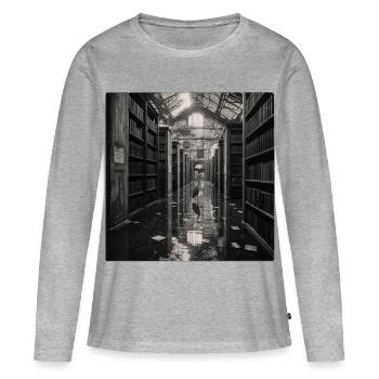 Mystère de la Bibliothèque Heron Crime Animal Vintage - T-shirt manches longues Premium bio Femme - gris chiné - Devant - Julia (174cm)