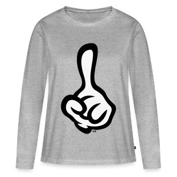 Index levé (doigt / main gauche / 2C) - T-shirt manches longues Premium bio Femme - gris chiné - Devant - Julia (174cm)