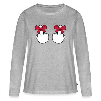 2 mains branleur branlant montrer insultant fi - T-shirt manches longues Premium bio Femme - gris chiné - Devant - Julia (174cm)