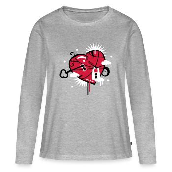 coeur lacé et réparé avec trou de serrure - T-shirt manches longues Premium bio Femme - gris chiné - Devant - Julia (174cm)