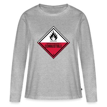 flame danger flammable humor irony fire brigade - Women's Premium Organic Long Sleeve Shirt - heather grey - Front - Julia (174cm)