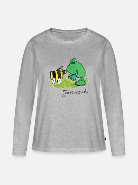 Janosch Frosch Tigerente Kuss - Frauen Premium Bio Langarmshirt - Grau meliert
