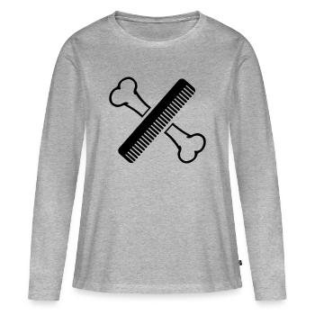 Os avec salon de toilettage en peigne - T-shirt manches longues Premium bio Femme - gris chiné - Devant - Julia (174cm)