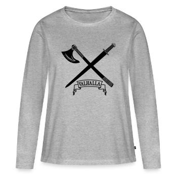 Walhalla mit Axt und Schwert - Frauen Premium Bio Langarmshirt - Grau meliert - Vorne - Julia (174cm)
