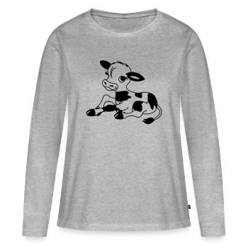 Veau - T-shirt manches longues Premium bio Femme - gris chiné - Devant - Julia (174cm)