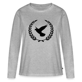 Pigeon voyageur en couronne de laurier - T-shirt manches longues Premium bio Femme - gris chiné - Devant - Julia (174cm)