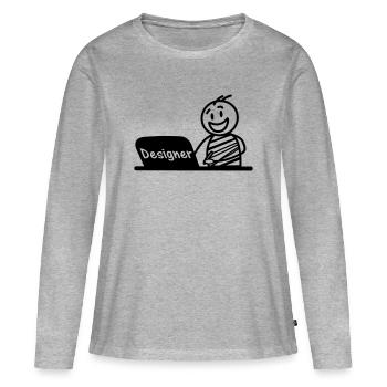 Concepteur d’ordinateur portable de travail - T-shirt manches longues Premium bio Femme - gris chiné - Devant - Julia (174cm)