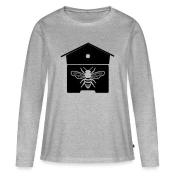 Maison d’abeilles ou nid d’abeilles - T-shirt manches longues Premium bio Femme - gris chiné - Devant - Julia (174cm)