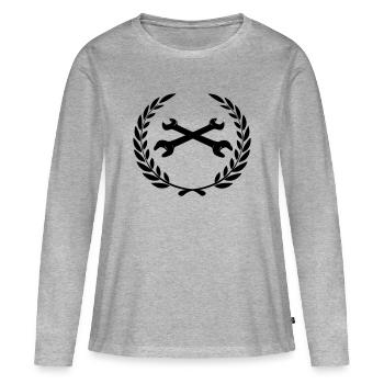 Wrenches logo for tinkerer in laurel wreath - Women's Premium Organic Long Sleeve Shirt - heather grey - Front - Julia (174cm)